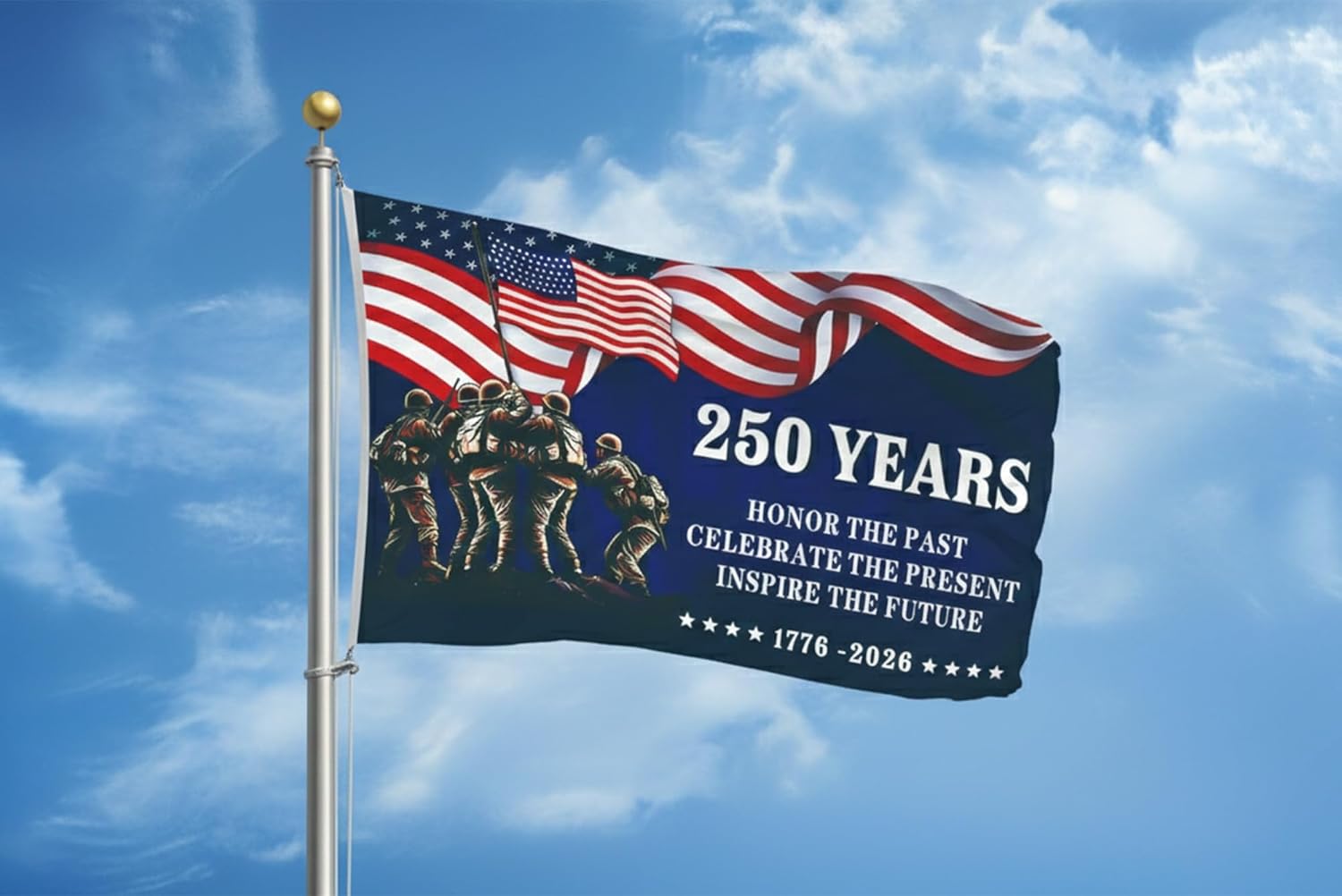 250th Anniversary American Flag, Semiquincentennial Commemorative 1776-2026, USA 250 3x5 Ft Flags, Double-Sided Printed, Three-Layer Fabric, Outdoor Decorative Flag (B)