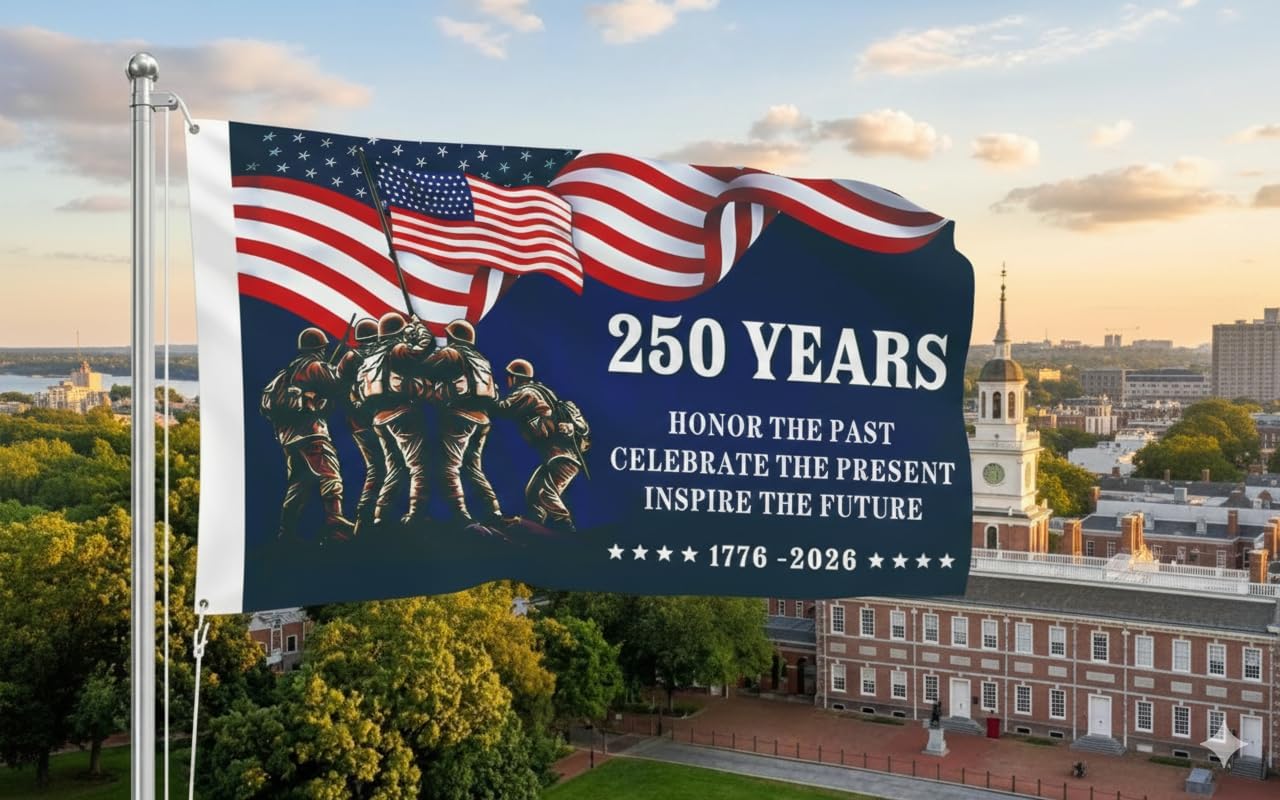 250th Anniversary American Flag, Semiquincentennial Commemorative 1776-2026, USA 250 3x5 Ft Flags, Double-Sided Printed, Three-Layer Fabric, Outdoor Decorative Flag (B)
