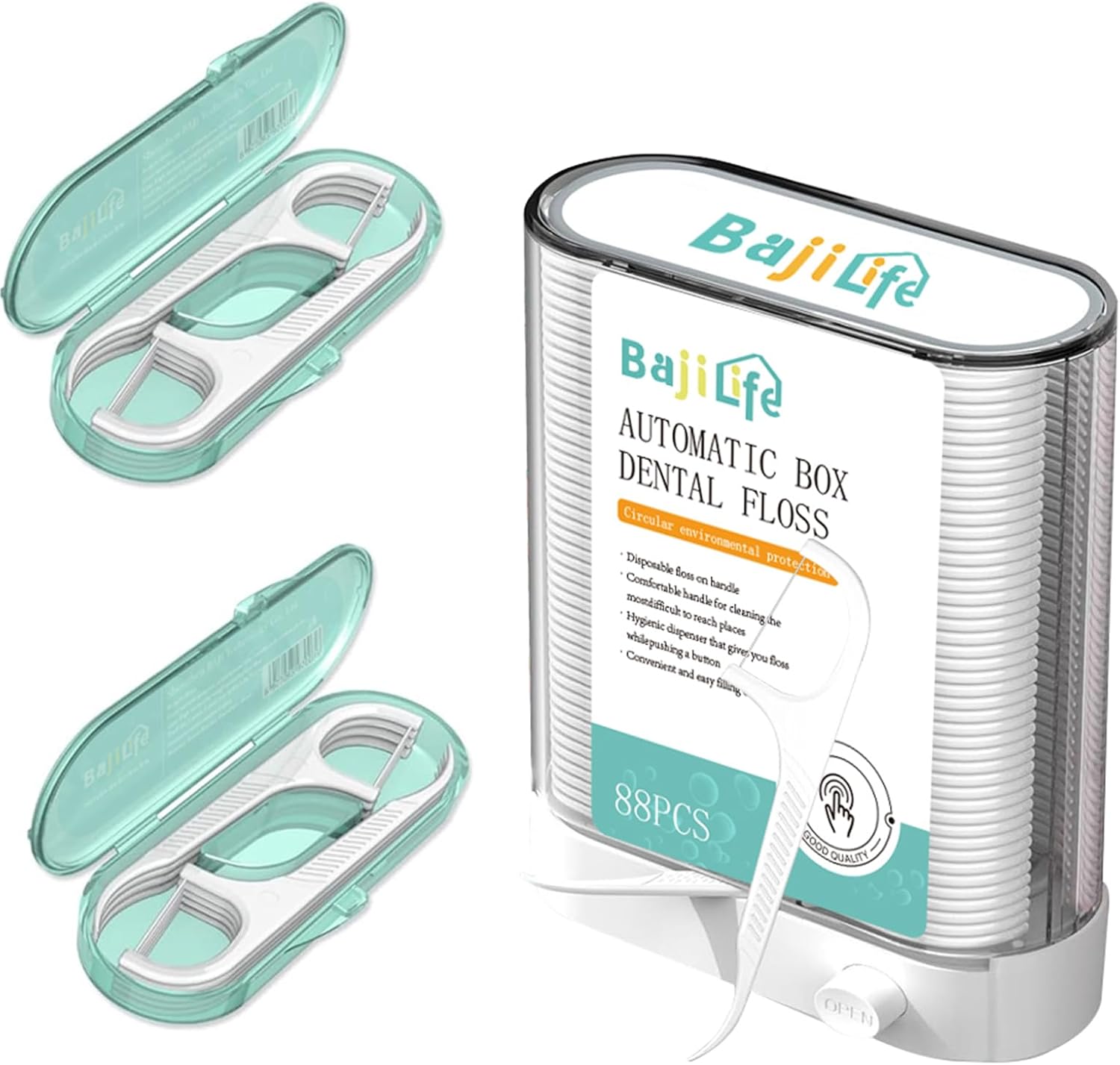 Dental Floss Pick Dispenser, 88 Count Flosser Dispenser with 2 Box [8 Count] Portable Tooth Floss Picks Holder, Total [104 Count] Flossers for Adults Home Travel Hotel