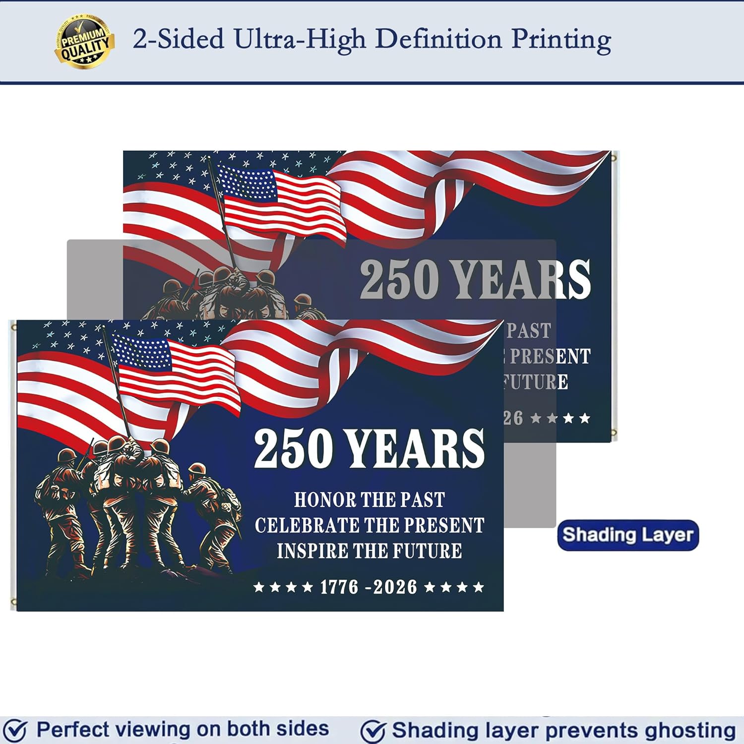 250th Anniversary American Flag, Semiquincentennial Commemorative 1776-2026, USA 250 3x5 Ft Flags, Double-Sided Printed, Three-Layer Fabric, Outdoor Decorative Flag (B)