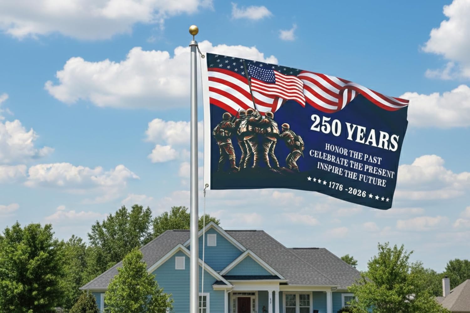 250th Anniversary American Flag, Semiquincentennial Commemorative 1776-2026, USA 250 3x5 Ft Flags, Double-Sided Printed, Three-Layer Fabric, Outdoor Decorative Flag (B)