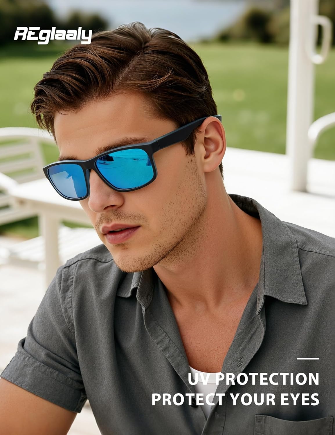 Polarized Sunglasses for Men Women, Lightweight Square Mens Sunglasses UV Protection for Driving Fishing Golf