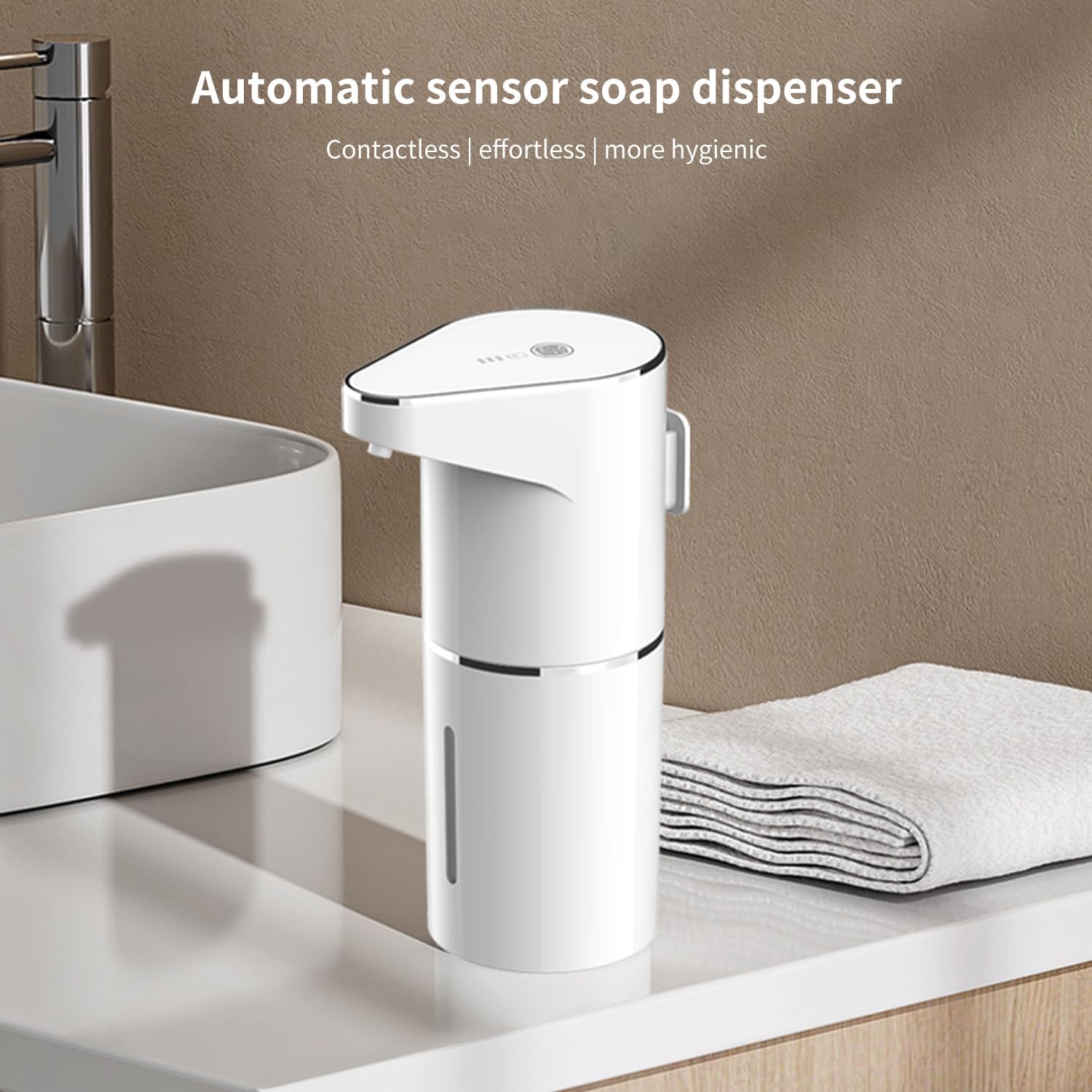 Automatic Sensor-Activated Foam soap Dispenser, 3-Level Adjustable Touchless Smart Hand &amp; Dish Soap Dispenser, USB Rechargeable, 11.84oz/350mL Wall Mounted for Bathroom Kitchen, Restaurant