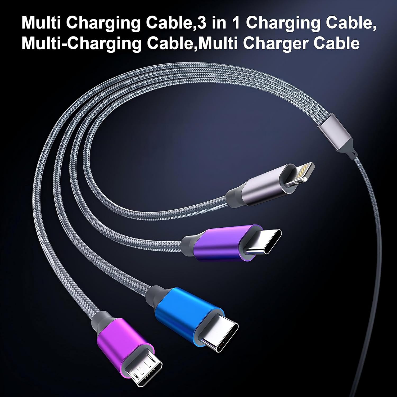 Multi Charging Cable 4ft 2Pack 4 in 1 Charger Cord,Doub Tyep-C Multiple Rapid Nylon Braided Cable USB Charging Cable Multi Phone Charger Cord with Type C Micro Lightning USB Connectors for Cell Phones