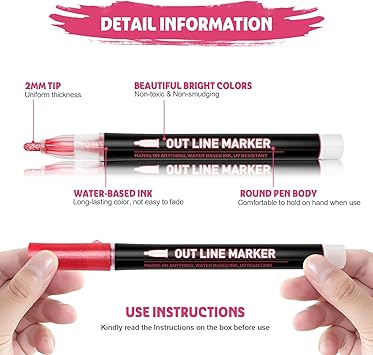 GLOPUS Outline Glitter Markers, Teen Girl Gifts Trendy Stuff, Art Supplies for Kids 6-8 9-12, Crafts for Girls 8-12, 12 Self Outline Metallic Markers, Gift for 4-12 Year Old Girls Birthday Gift
