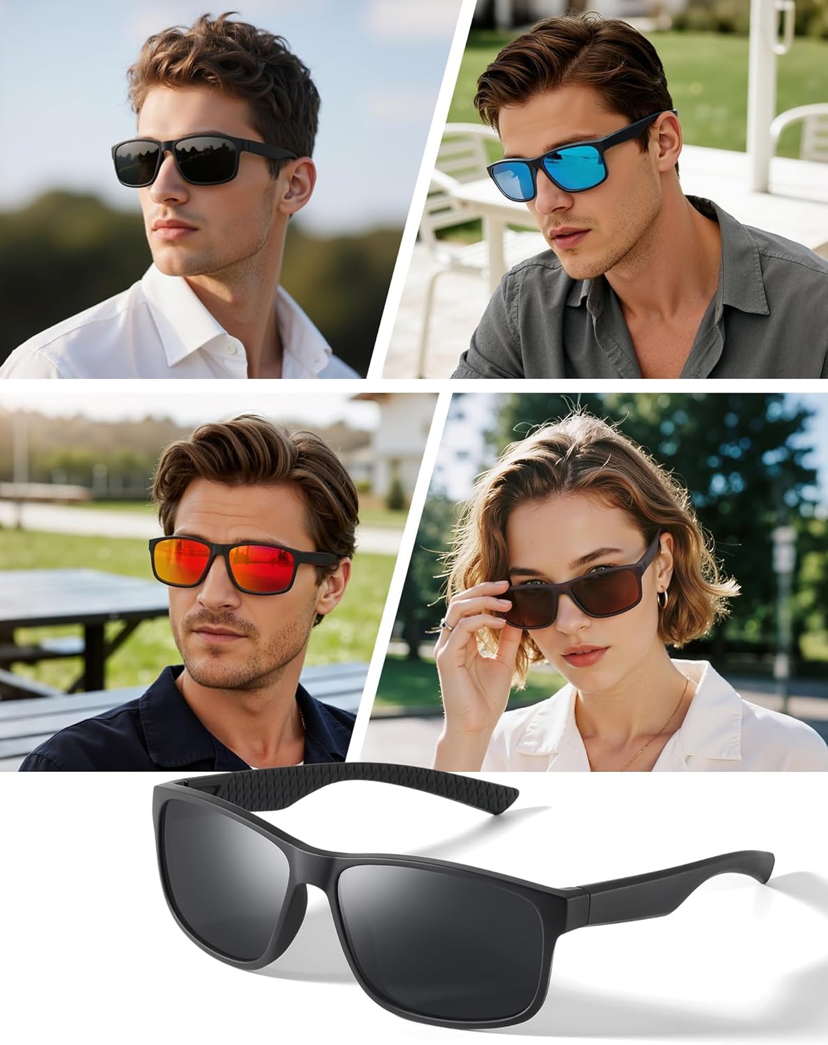 Polarized Sunglasses for Men Women, Lightweight Square Mens Sunglasses UV Protection for Driving Fishing Golf