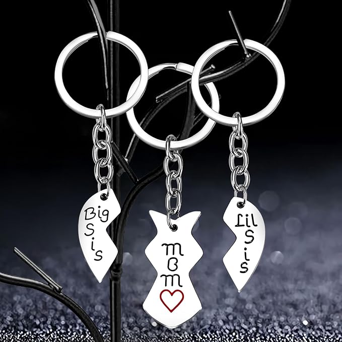 Mothers Day Funny Gifts for Mom from Daughter Son, 3PCS Stainless Steel Mother Big Little Sis Keychain Gifts Set for Mother’s Day Birthday