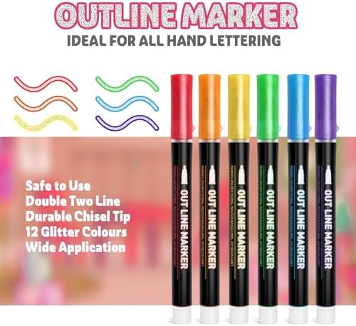 GLOPUS Outline Glitter Markers, Teen Girl Gifts Trendy Stuff, Art Supplies for Kids 6-8 9-12, Crafts for Girls 8-12, 12 Self Outline Metallic Markers, Gift for 4-12 Year Old Girls Birthday Gift