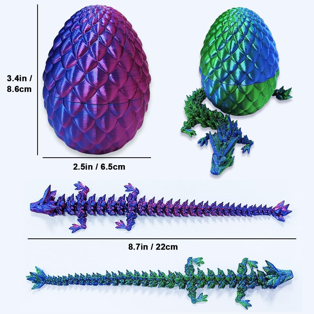BAOXUE 2PCS 3D Dragon Eggs With Dragon Inside, 9Inch 3D Printed Dragon, Dragon Fidget Toy, 3D Printed Animals For Kids Stocking Easter Basket Stuffers
