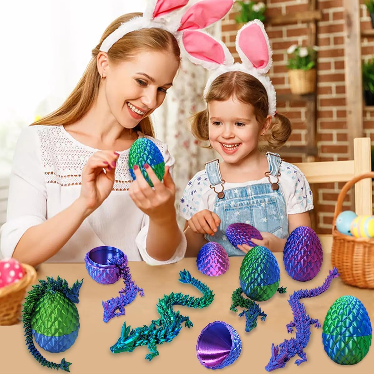 BAOXUE 2PCS 3D Dragon Eggs With Dragon Inside, 9Inch 3D Printed Dragon, Dragon Fidget Toy, 3D Printed Animals For Kids Stocking Easter Basket Stuffers