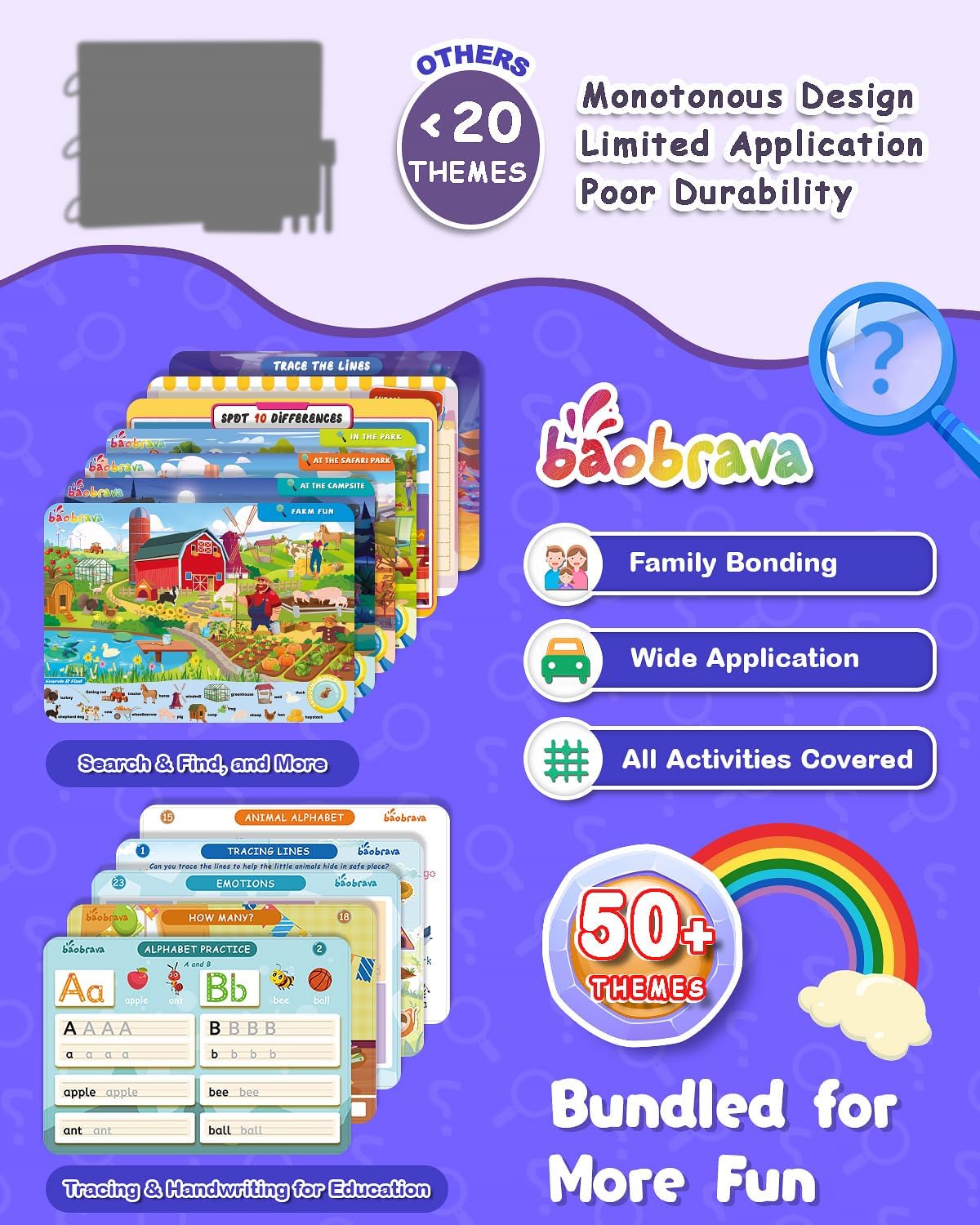 Baobrava Search and Find Book and Handwriting Practice Books Set, More Than 50+ Preschool Learning Activities for Toddler and Kids 3-8, Travel Games for Road Trip Car Airplane