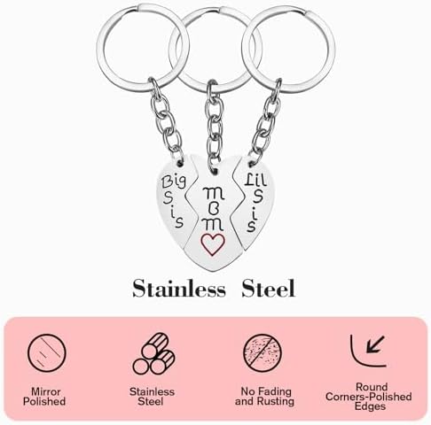 Mothers Day Funny Gifts for Mom from Daughter Son, 3PCS Stainless Steel Mother Big Little Sis Keychain Gifts Set for Mother’s Day Birthday