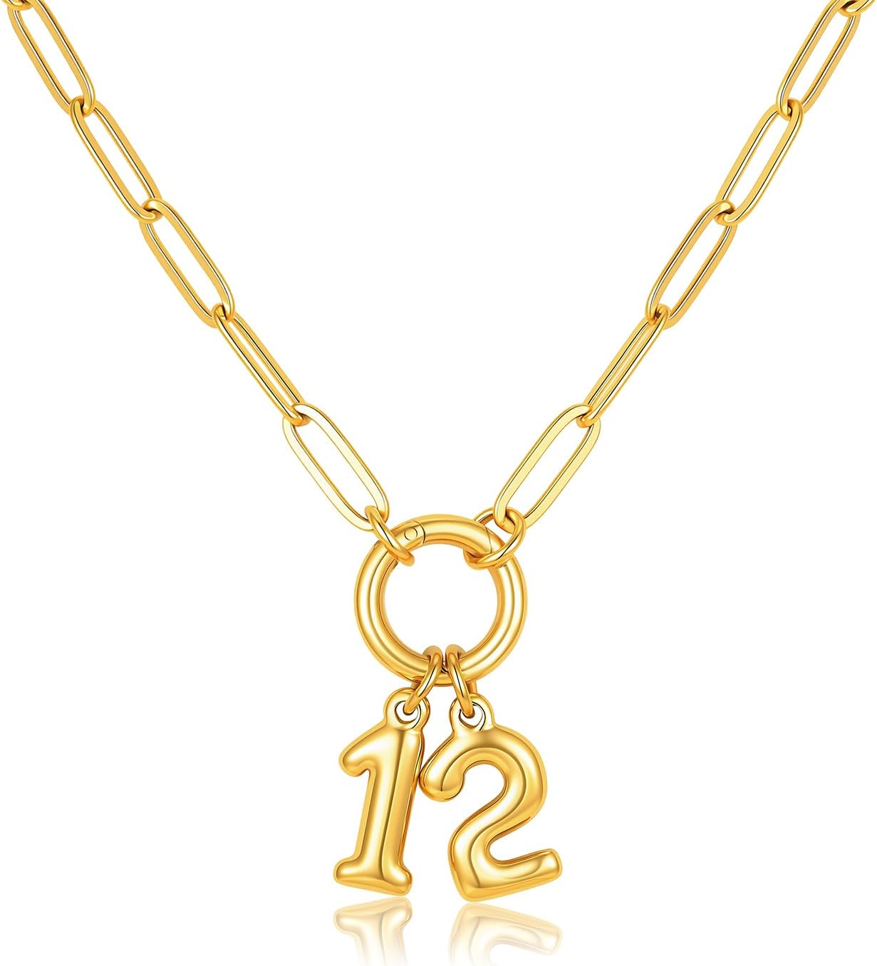 Gold Number Necklace for Women - 18k Gold Plated Necklace with Interchangeable Charm Pendant. Non-Tarnish Stainless Steel Necklace. Lucky or Birth Number Personalized Jewelry Birthday Gift