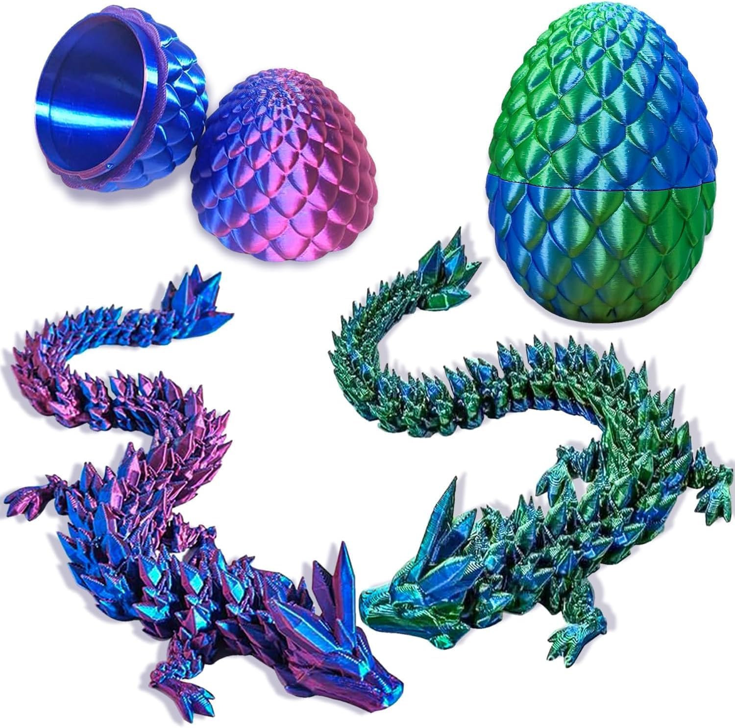 BAOXUE 2PCS 3D Dragon Eggs With Dragon Inside, 9Inch 3D Printed Dragon, Dragon Fidget Toy, 3D Printed Animals For Kids Stocking Easter Basket Stuffers