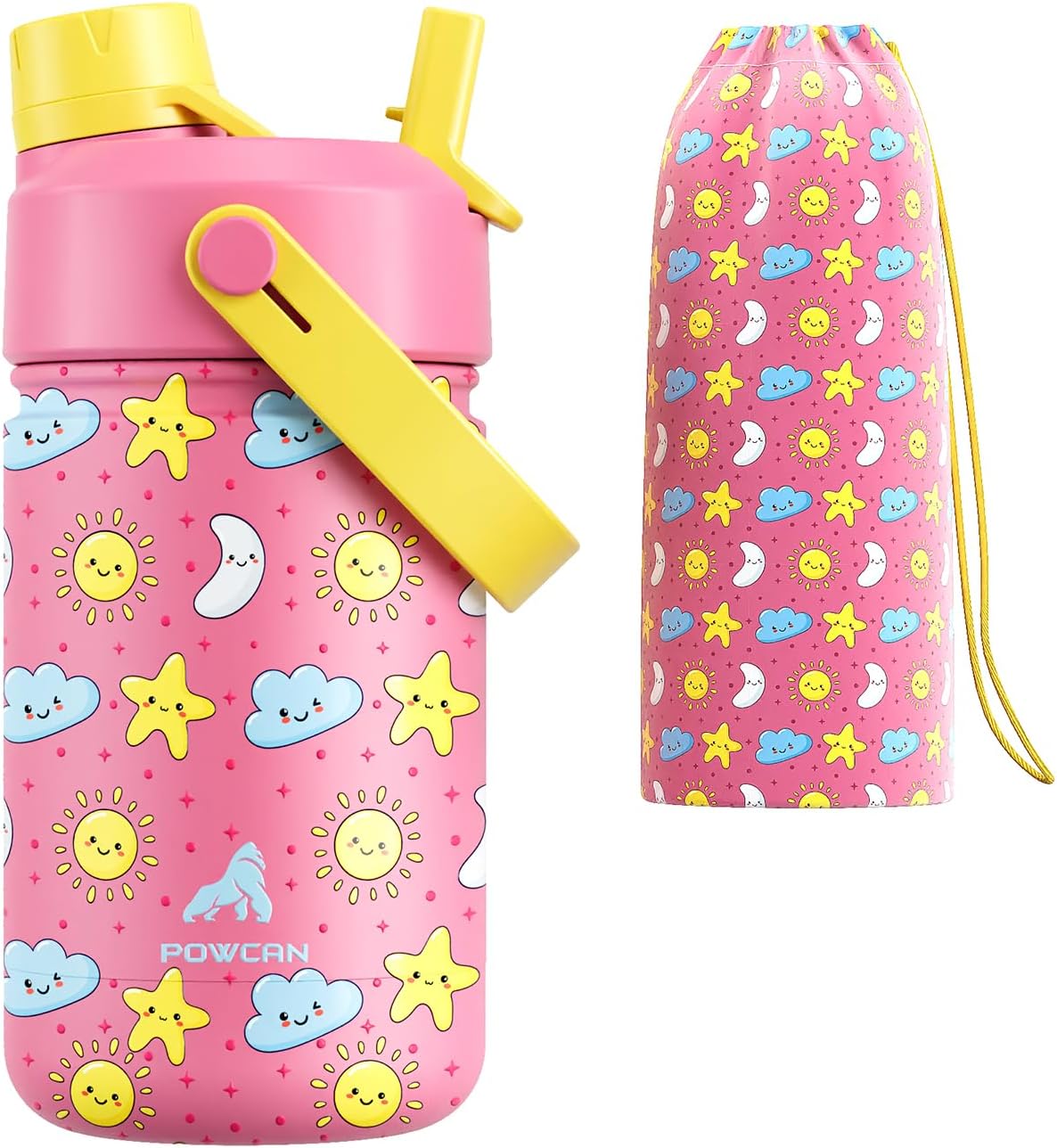 12 oz Kids Christmas Insulated Water Bottle: 2-in-1 Straw Spout Lid, Leakproof, BPA-Free, Keep Cold 24H, Stainless Steel Cup with Carrier Bag for Party, Travel, Holiday Gift (Santa's Jolly Wishes)