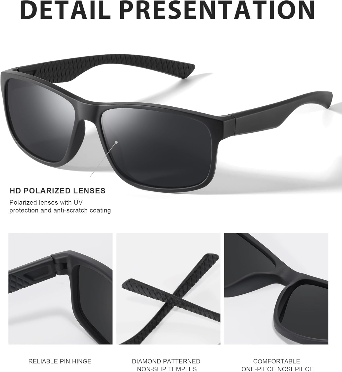 Polarized Sunglasses for Men Women, Lightweight Square Mens Sunglasses UV Protection for Driving Fishing Golf