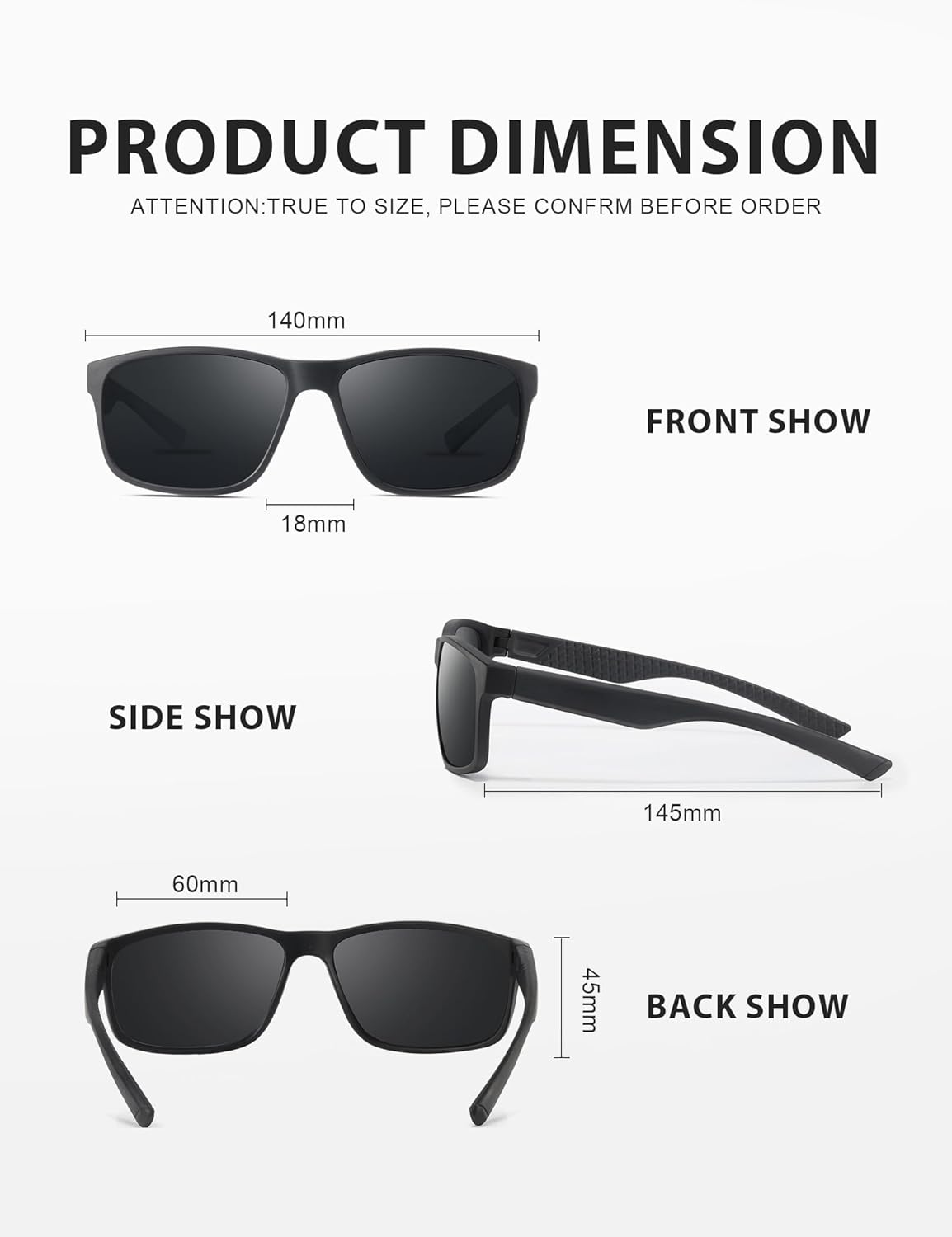 Polarized Sunglasses for Men Women, Lightweight Square Mens Sunglasses UV Protection for Driving Fishing Golf