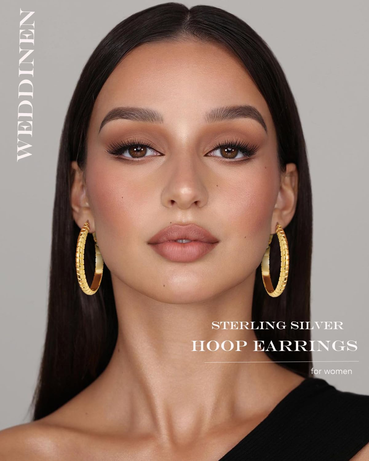 WEDDINEN 3mm Thick S925 Sterling Silver Hoop Earrings Large Gold Silver Hoop Earrings for Women Hypoallergenic Lightweight Big Hoop Earrings 30/40/50/60/70mm