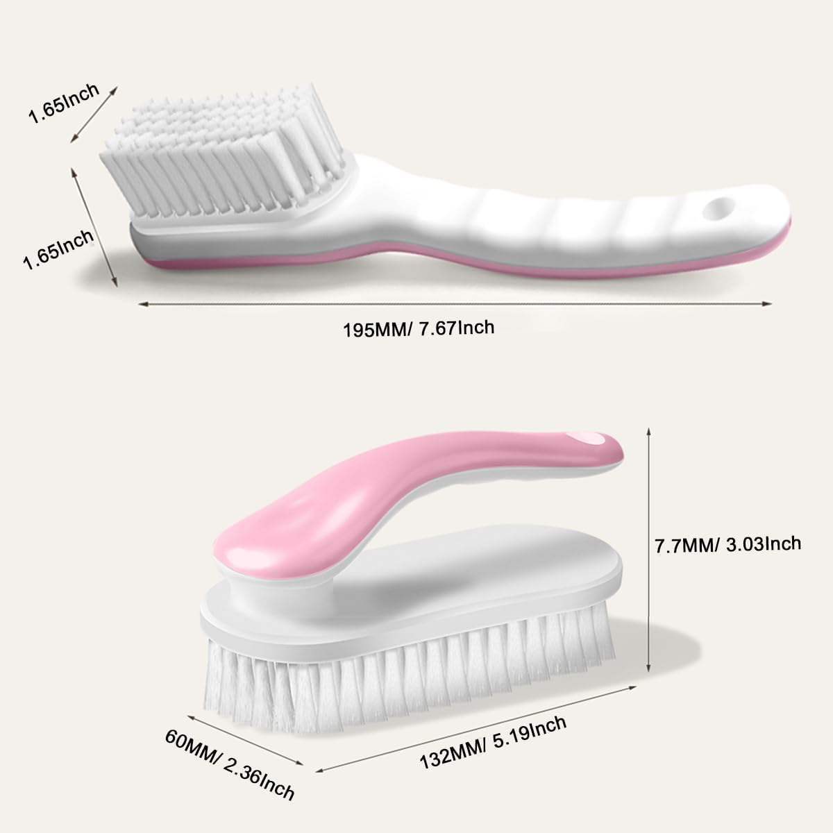 2Pack Shoe Cleaning Brush Household Laundry Clothes Scrubbing for Stains Bathroom Ergonomics Grip Easy Hold (2, Pink)