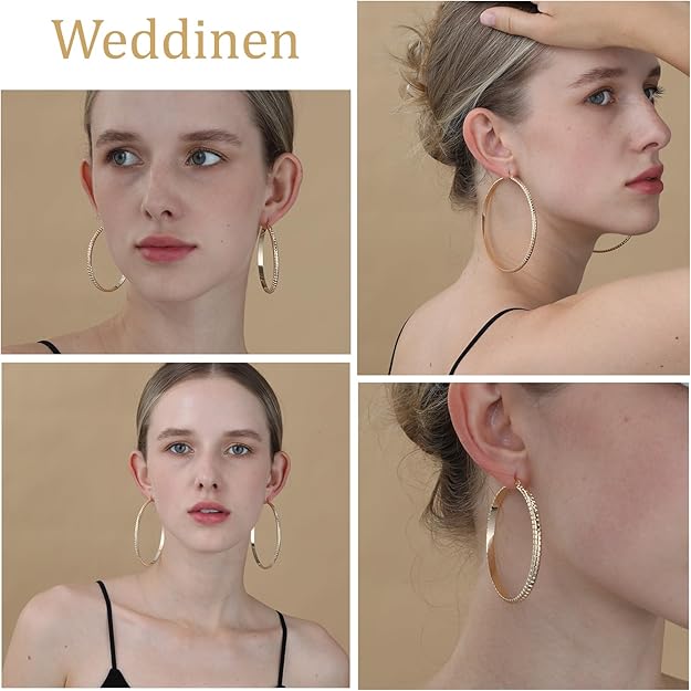 WEDDINEN 3mm Thick S925 Sterling Silver Hoop Earrings Large Gold Silver Hoop Earrings for Women Hypoallergenic Lightweight Big Hoop Earrings 30/40/50/60/70mm