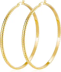 WEDDINEN 3mm Thick S925 Sterling Silver Hoop Earrings Large Gold Silver Hoop Earrings for Women Hypoallergenic Lightweight Big Hoop Earrings 30/40/50/60/70mm