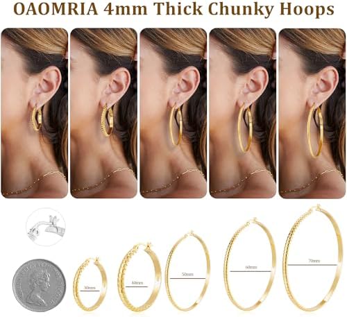 WEDDINEN 3mm Thick S925 Sterling Silver Hoop Earrings Large Gold Silver Hoop Earrings for Women Hypoallergenic Lightweight Big Hoop Earrings 30/40/50/60/70mm