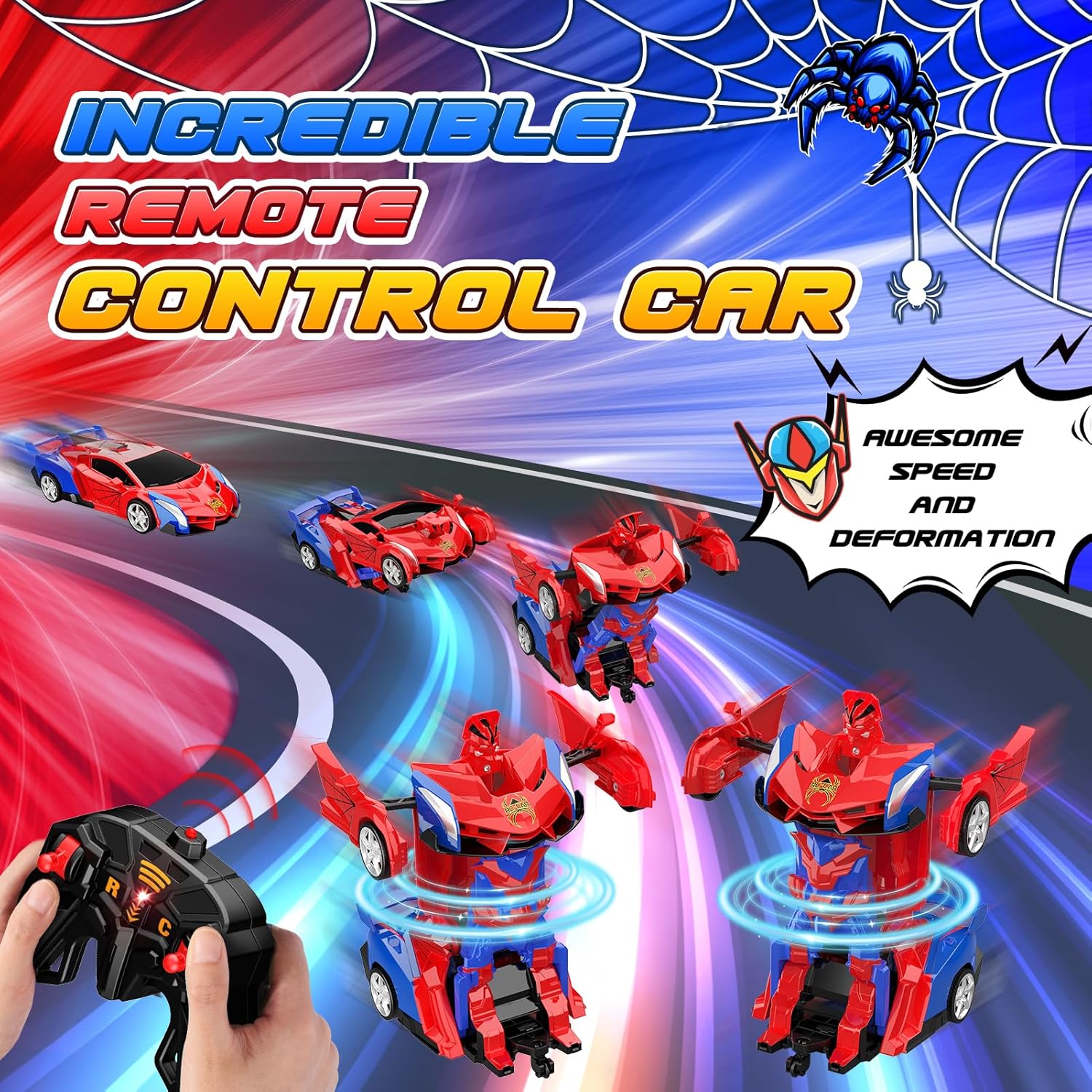 Transform Remote Control Car, RC Cars for 3-12 Year Old Boys Girls One-Button Deformation 2.4Ghz 1:18 Scale Transforming 360°Rotation Robot Toys Birthday Gifts Easter Basket Stuffers for Kids