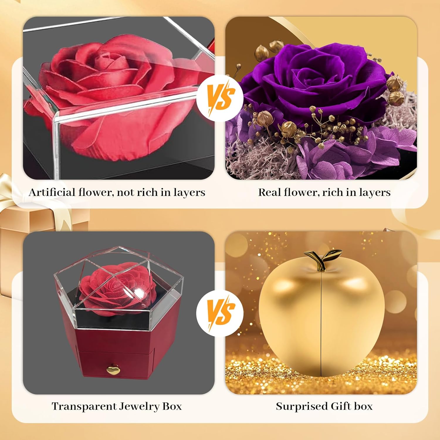 Preserved Roses Forever Flowers Mother's Day Heart Necklace Gifts for Birthday Mom Her Wife Girlfriend Grandma on Valentines Christmas Anniversary Romantic-Purple