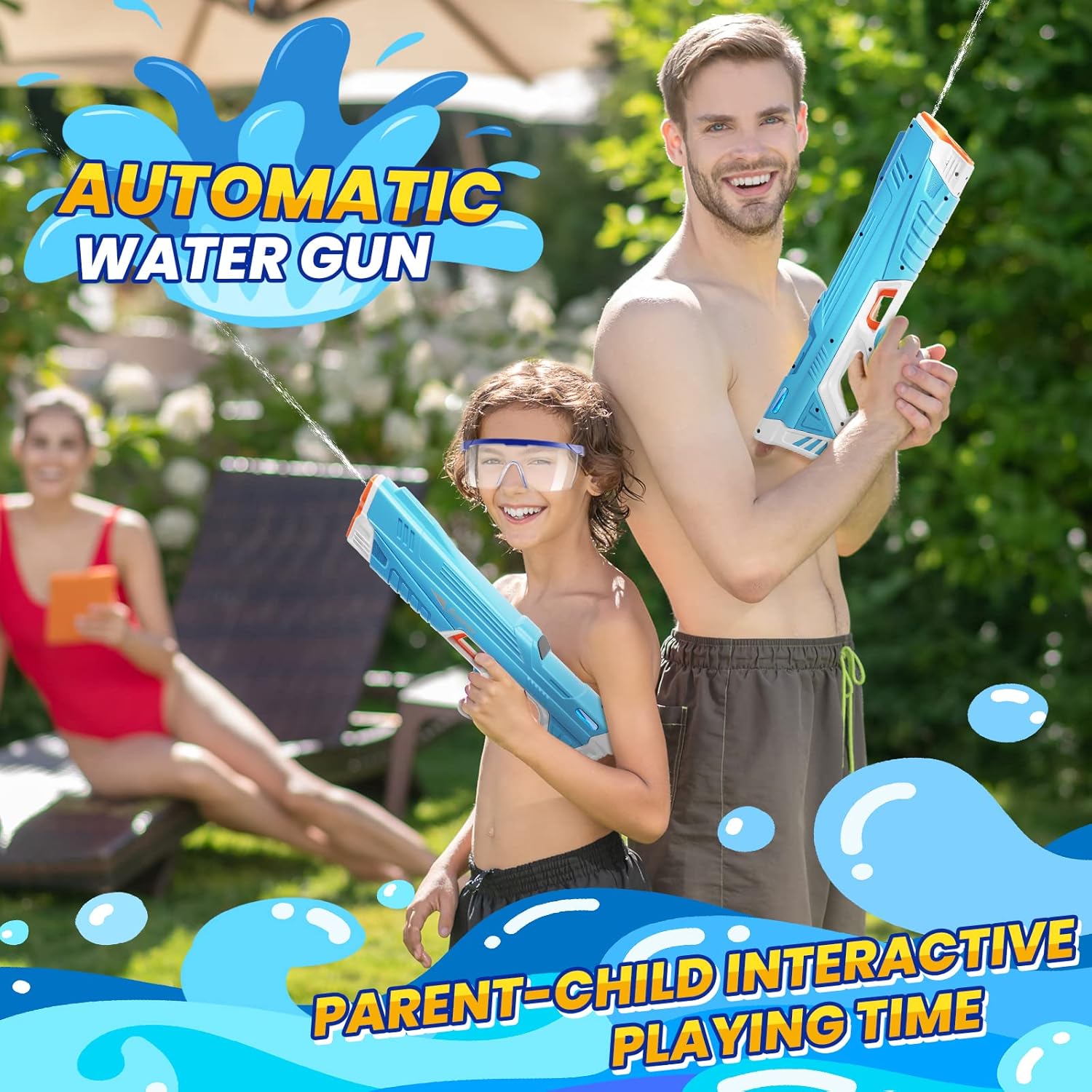 Skirfy Electric Water Gun with Display,Auto Suction Water Guns for Adults&Kids,Squirt Guns Battery Powered Automatic Water Blasts,Pool Beach Outdoor Party Toys for Kids