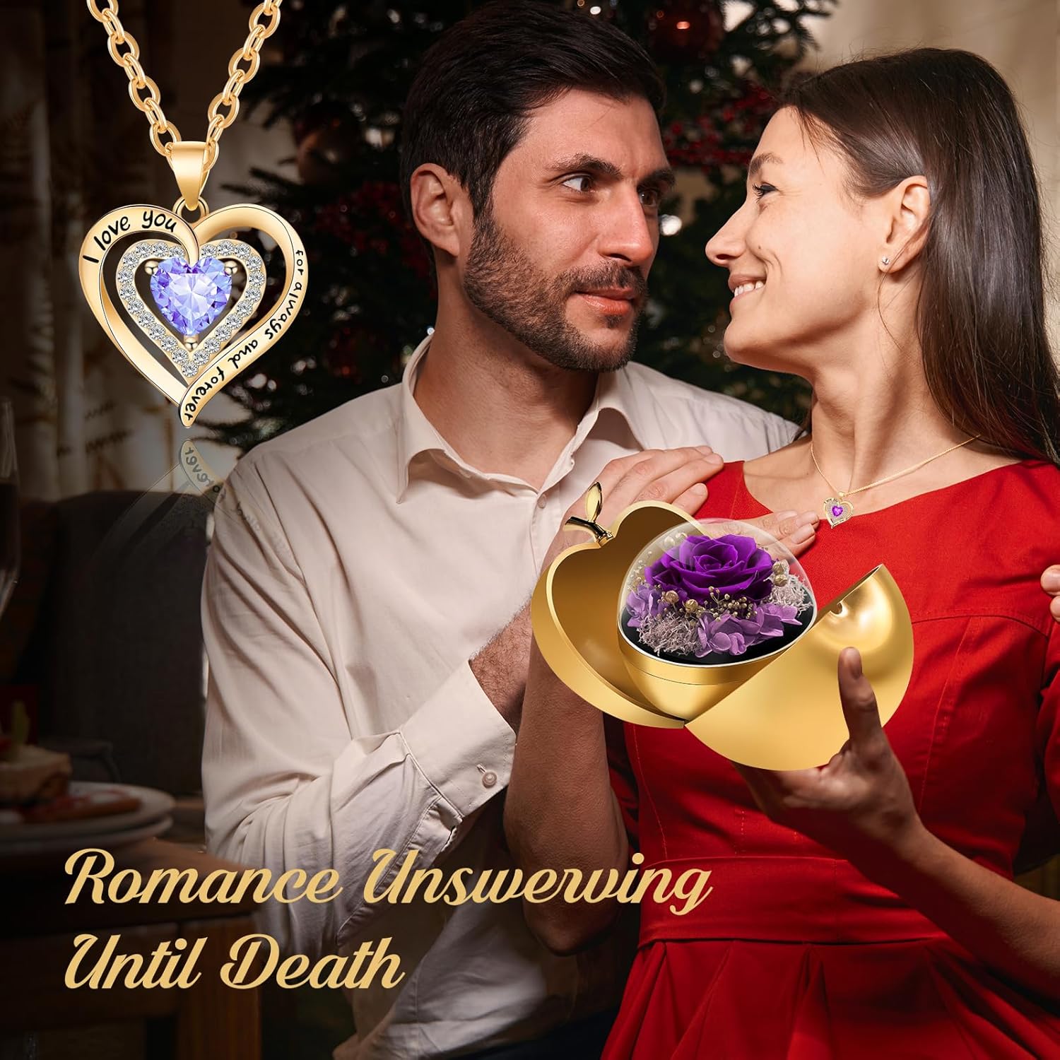 Preserved Roses Forever Flowers Mother's Day Heart Necklace Gifts for Birthday Mom Her Wife Girlfriend Grandma on Valentines Christmas Anniversary Romantic-Purple
