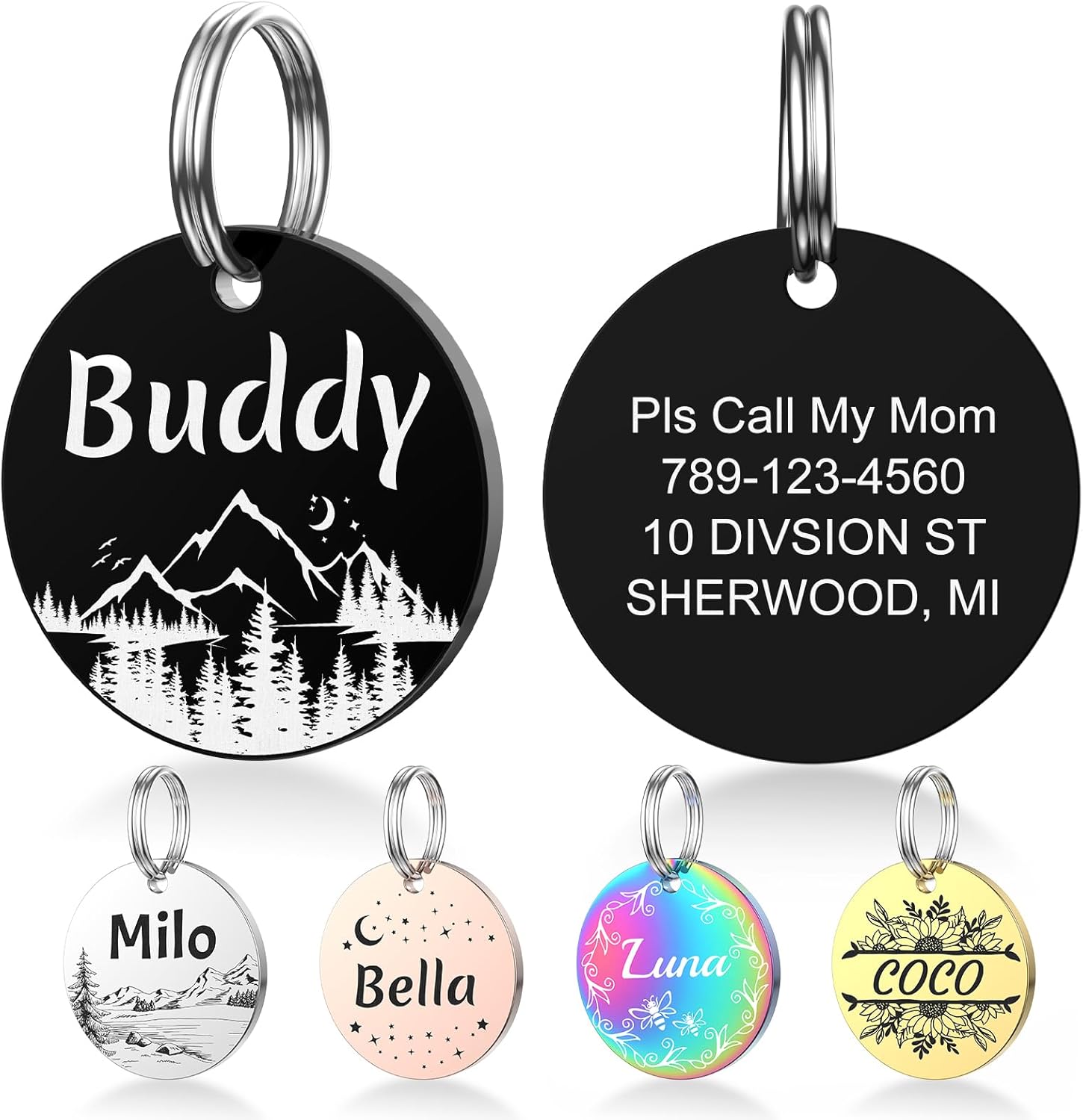 YEHANTI Dog Tags Personalized for Pets with Name Pattern Art Design - Engraved with Laser - Stainless Steel Cats Dogs ID Tags - Stylish Dog Collar Accessories (Hexagon Shape)