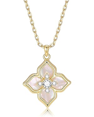 Four Leaf Necklace for Women - Dainty 14K Gold Plated Pendant Necklaces with Cubic Zirconia, Non Tarnish Chain Lucky Charm Elegant Jewelry Gifts for Mother's Day, Graduation, Wife, Girlfriend