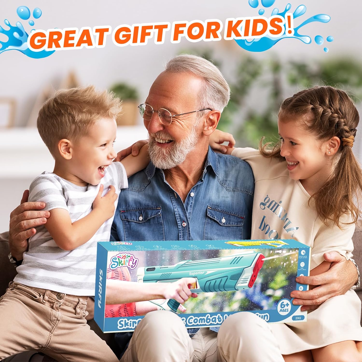Skirfy Electric Water Gun with Display,Auto Suction Water Guns for Adults&Kids,Squirt Guns Battery Powered Automatic Water Blasts,Pool Beach Outdoor Party Toys for Kids