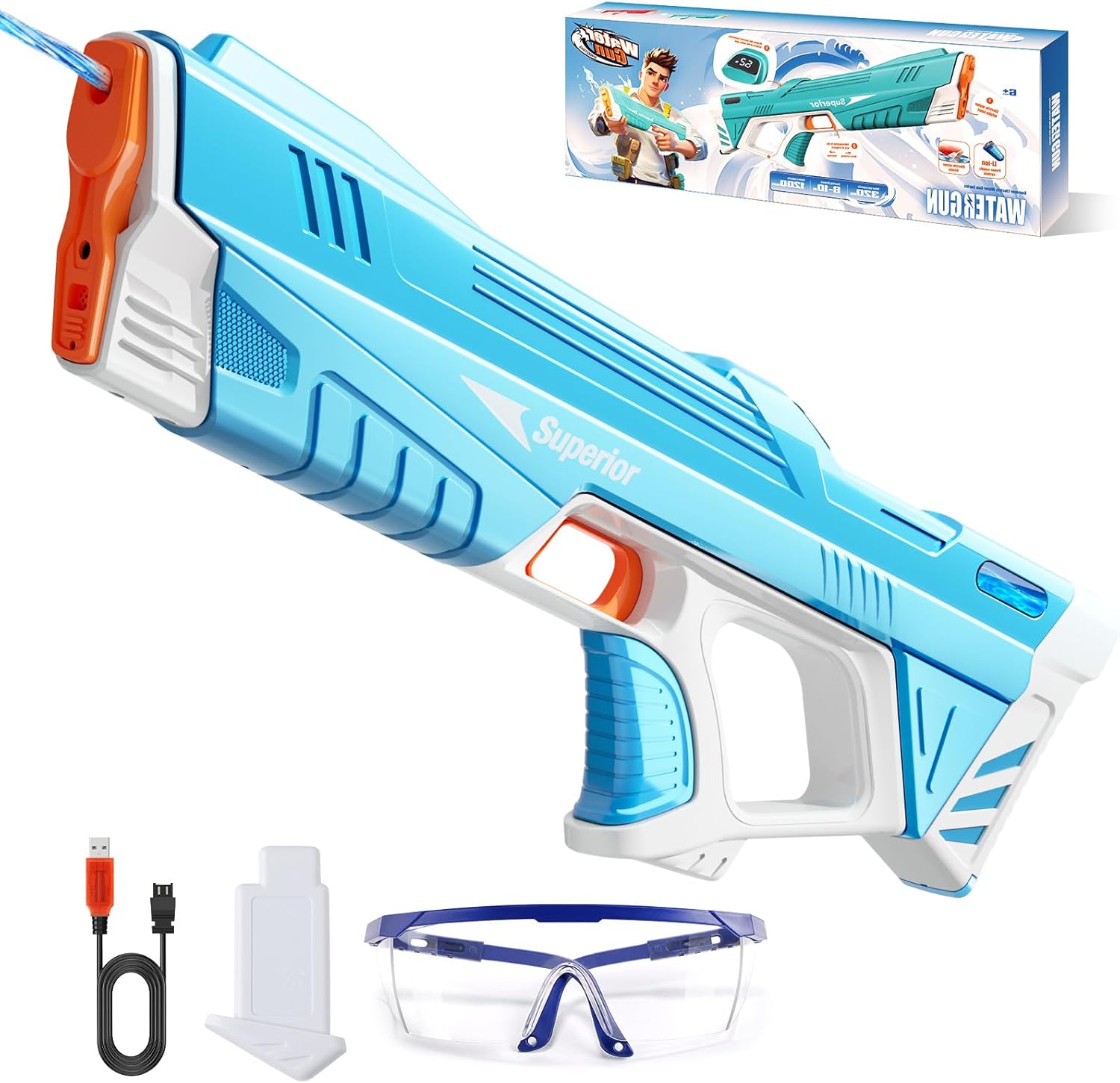 Skirfy Electric Water Gun with Display,Auto Suction Water Guns for Adults&Kids,Squirt Guns Battery Powered Automatic Water Blasts,Pool Beach Outdoor Party Toys for Kids