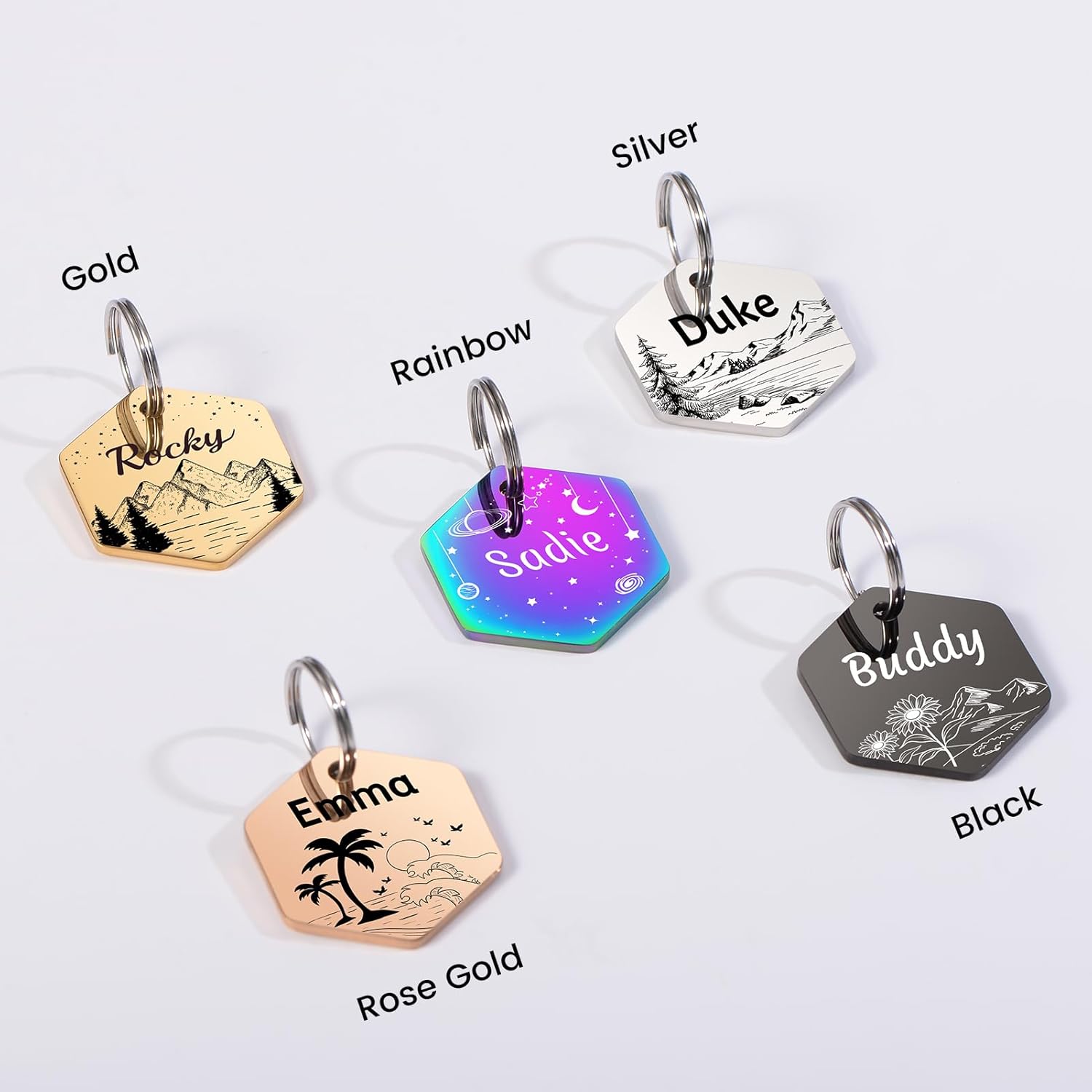 YEHANTI Dog Tags Personalized for Pets with Name Pattern Art Design - Engraved with Laser - Stainless Steel Cats Dogs ID Tags - Stylish Dog Collar Accessories (Hexagon Shape)