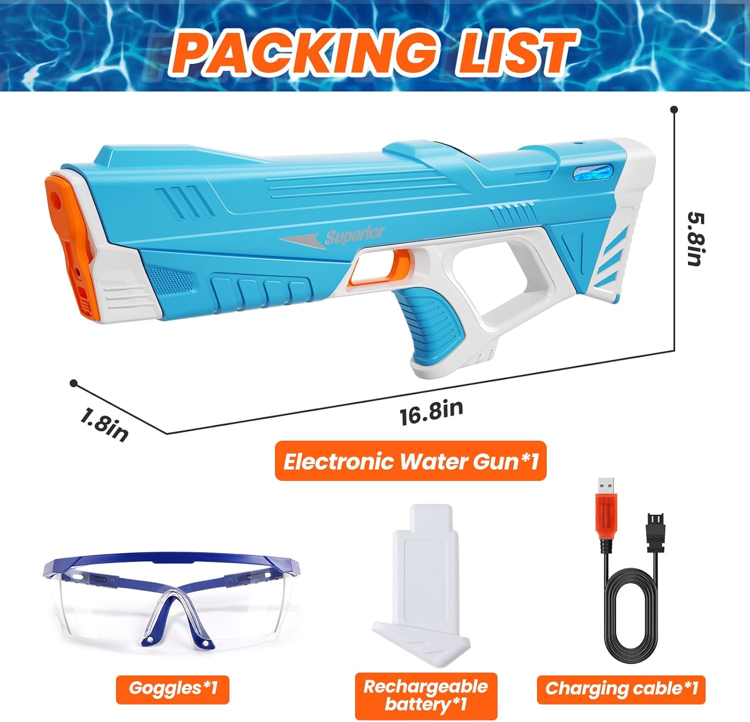 Skirfy Electric Water Gun with Display,Auto Suction Water Guns for Adults&Kids,Squirt Guns Battery Powered Automatic Water Blasts,Pool Beach Outdoor Party Toys for Kids