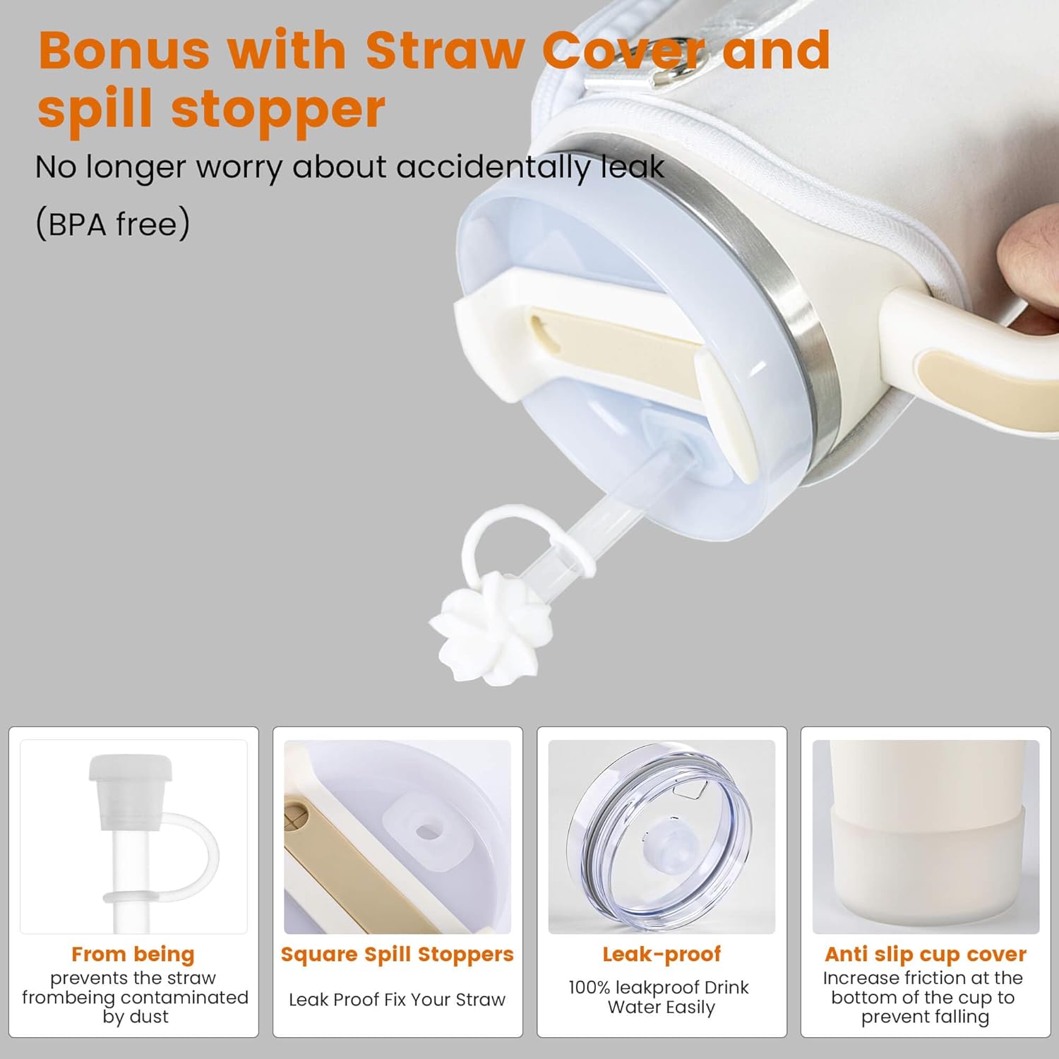 Water Bottle Holder with Strap for Stanley 30/40 oz Tumbler, Fashion Stanley Cup Bag with Big Phone Pocket, Silicone Boot, Straw Cover & Leak Proof Stoppers
