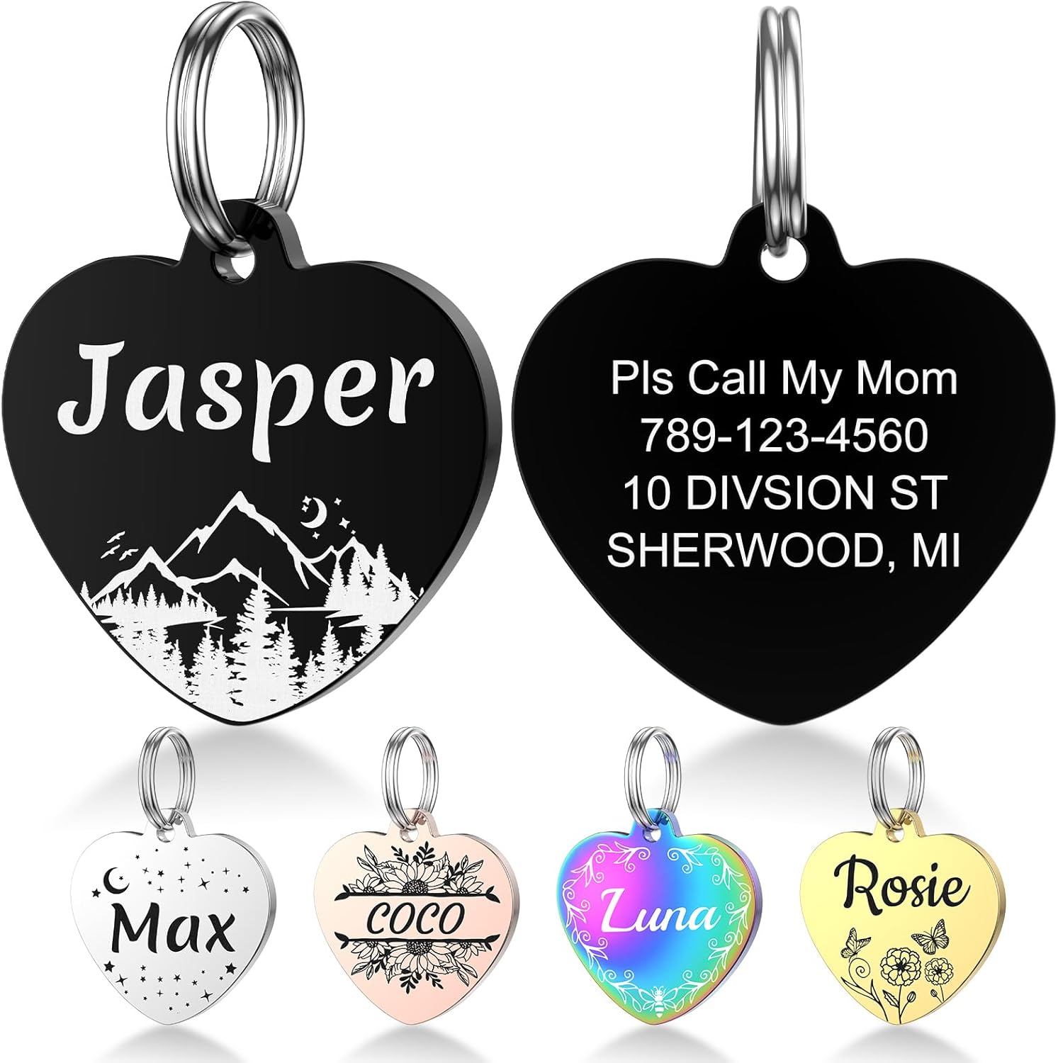 YEHANTI Dog Tags Personalized for Pets with Name Pattern Art Design - Engraved with Laser - Stainless Steel Cats Dogs ID Tags - Stylish Dog Collar Accessories (Hexagon Shape)
