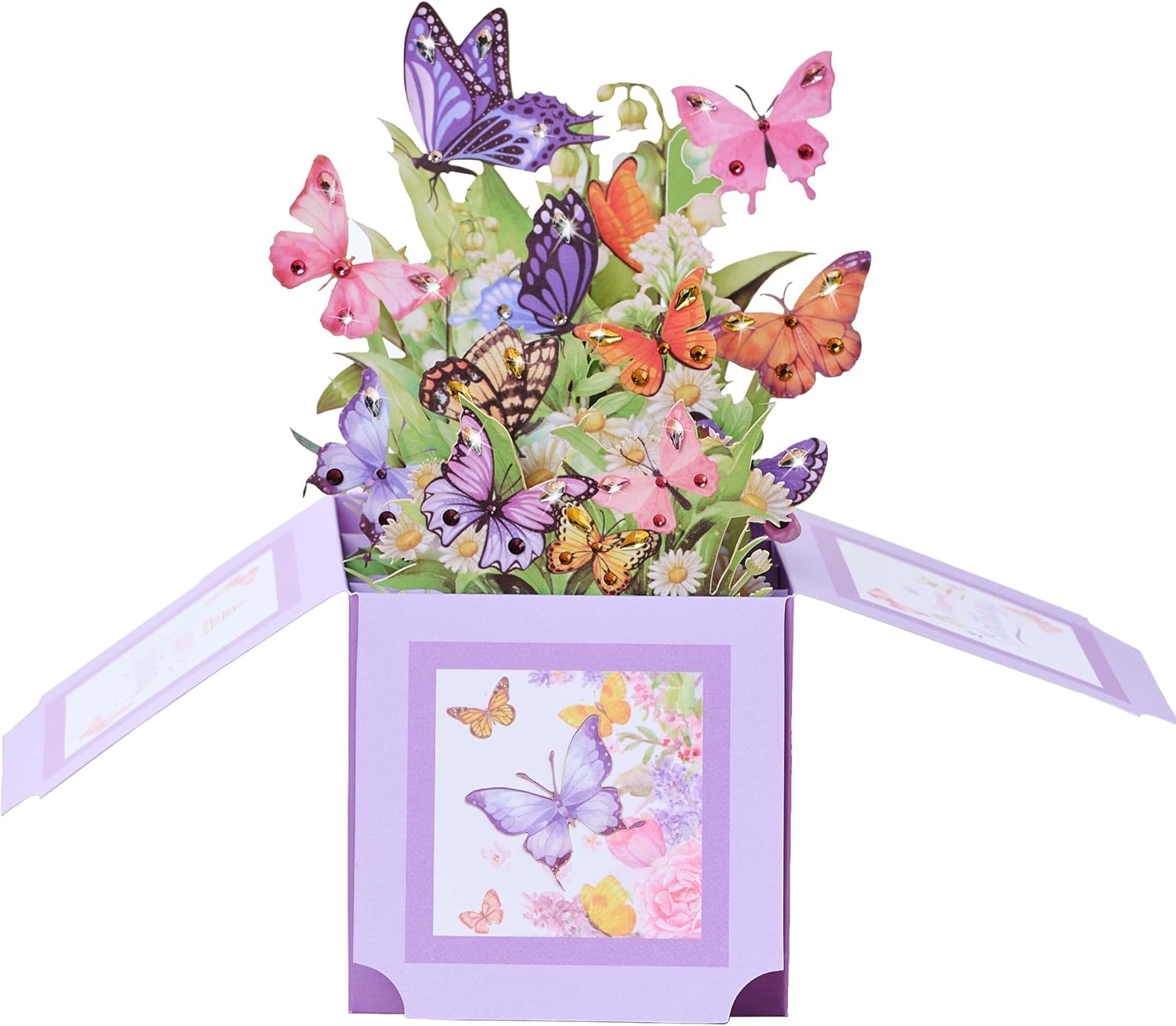 3D Pop Up Butterfly Birthday Box Cards with Colorful Rhinestones, 3D Bling Birthday Card, Greeting Gift Card for Female, Mom, Wife, Sister, Daughter in Law- Includes Notecard&Envelope