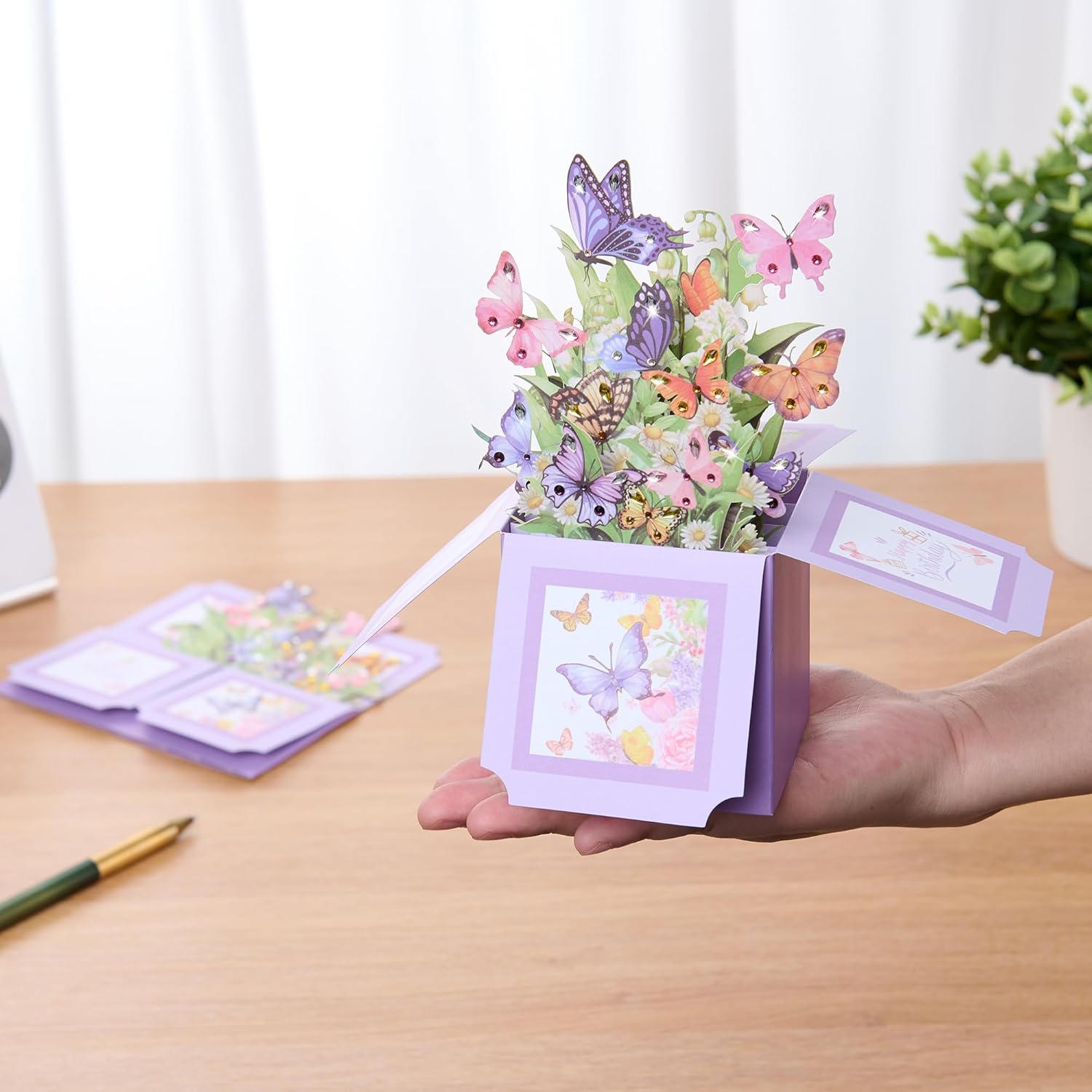 3D Pop Up Butterfly Birthday Box Cards with Colorful Rhinestones, 3D Bling Birthday Card, Greeting Gift Card for Female, Mom, Wife, Sister, Daughter in Law- Includes Notecard&Envelope