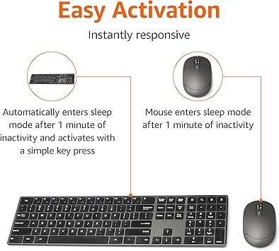 Amazon Basics Ultra Premium Wireless Keyboard and Mouse Combo, Rechargeable, Full-Size with Number Pad, Sleek Design, Plug and Play, Quiet Typing, 2.4GHz USB Receiver, Black