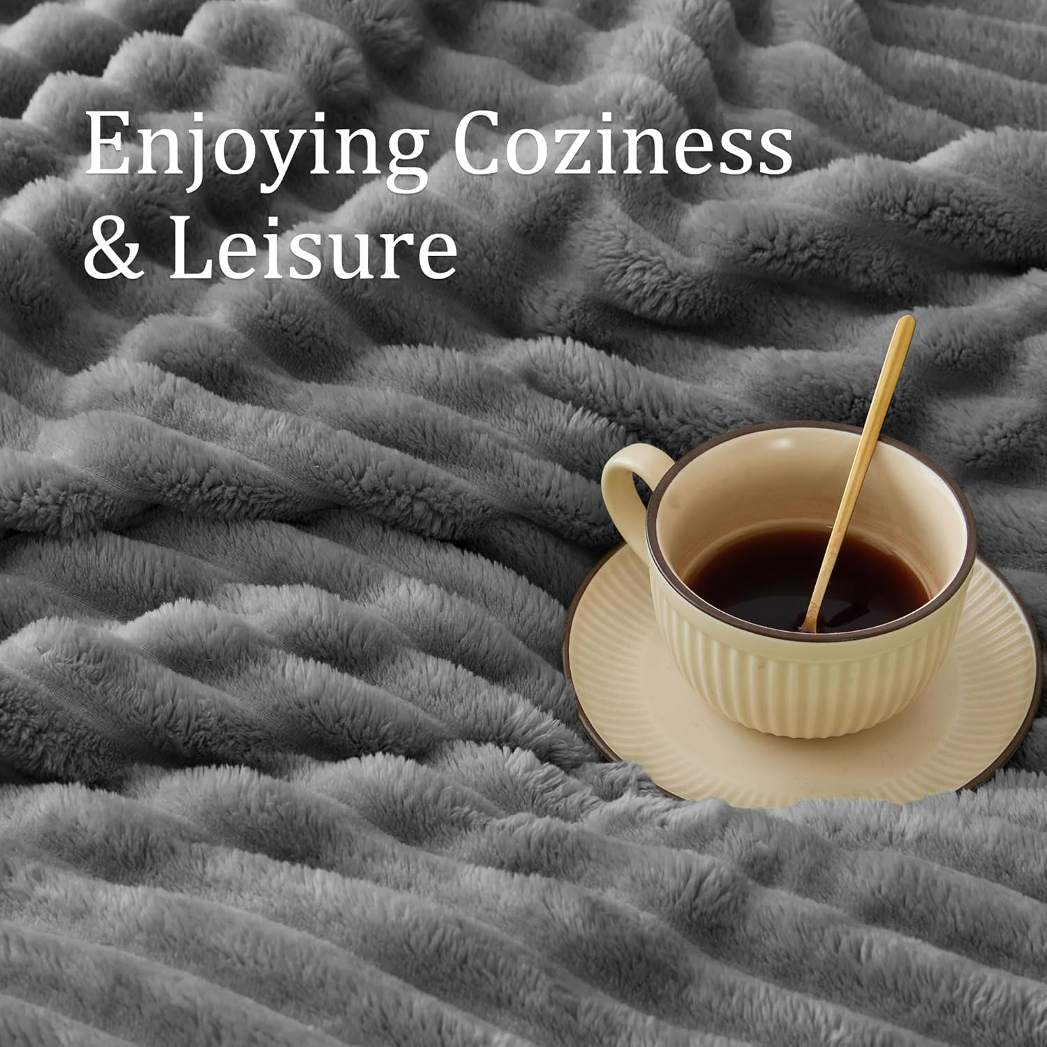 BEDELITE Fleece Throw Blanket for Couch - 300GSM Soft & Warm Fluffy Grey Blanket, Decorative and Giftable Striped Blankets for Women, Men, 50"x60"