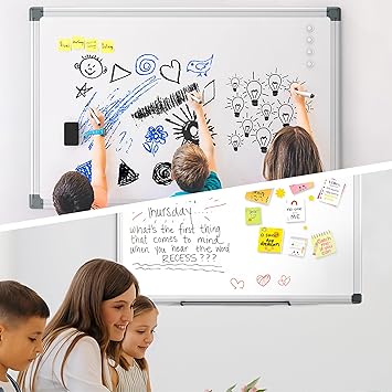 Paporia 36"x24" White Board for Wall, Aluminum Frame Dry Erase Board, Hanging Magnetic Whiteboard with 1 Eraser & 2 Markers & 4 Magnets for Home, School, Office, Dorm Room, Classroom