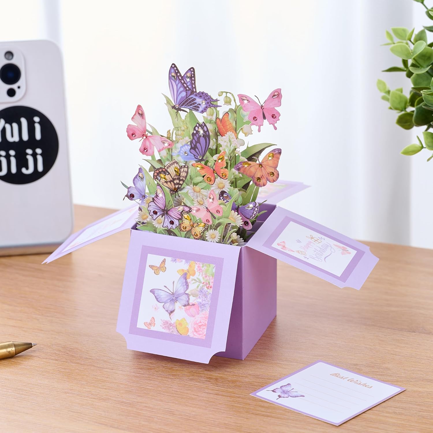 3D Pop Up Butterfly Birthday Box Cards with Colorful Rhinestones, 3D Bling Birthday Card, Greeting Gift Card for Female, Mom, Wife, Sister, Daughter in Law- Includes Notecard&Envelope