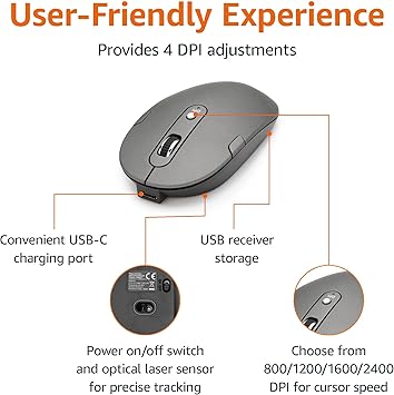 Amazon Basics Ultra Premium Wireless Keyboard and Mouse Combo, Rechargeable, Full-Size with Number Pad, Sleek Design, Plug and Play, Quiet Typing, 2.4GHz USB Receiver, Black