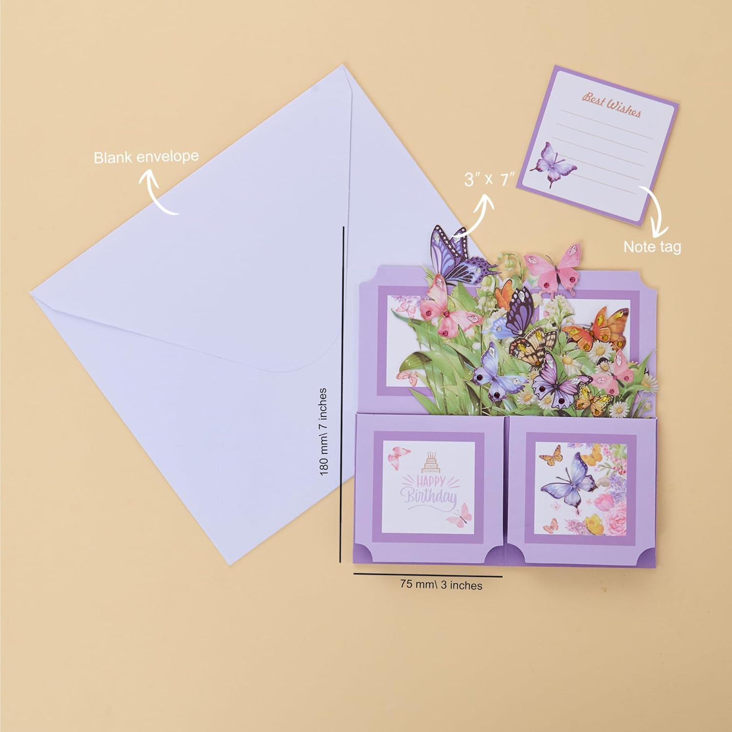 3D Pop Up Butterfly Birthday Box Cards with Colorful Rhinestones, 3D Bling Birthday Card, Greeting Gift Card for Female, Mom, Wife, Sister, Daughter in Law- Includes Notecard&Envelope