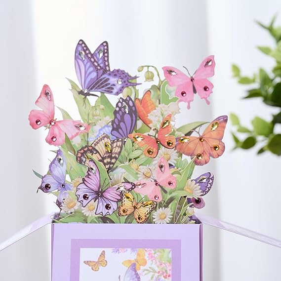 3D Pop Up Butterfly Birthday Box Cards with Colorful Rhinestones, 3D Bling Birthday Card, Greeting Gift Card for Female, Mom, Wife, Sister, Daughter in Law- Includes Notecard&Envelope