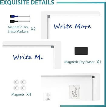 Paporia 36"x24" White Board for Wall, Aluminum Frame Dry Erase Board, Hanging Magnetic Whiteboard with 1 Eraser & 2 Markers & 4 Magnets for Home, School, Office, Dorm Room, Classroom