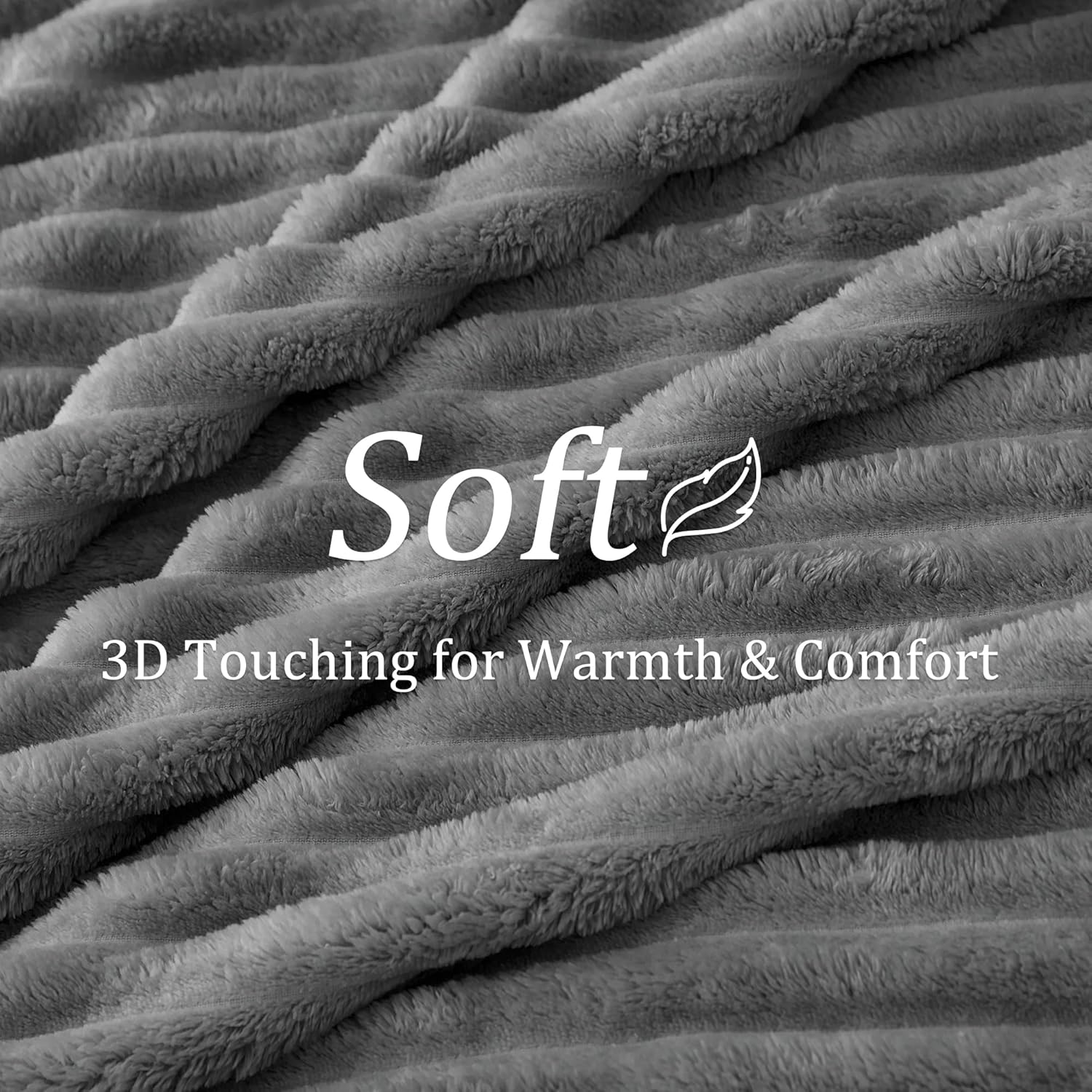 BEDELITE Fleece Throw Blanket for Couch - 300GSM Soft &amp; Warm Fluffy Grey Blanket, Decorative and Giftable Striped Blankets for Women, Men, 50"x60"