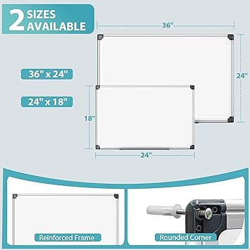 Paporia 36"x24" White Board for Wall, Aluminum Frame Dry Erase Board, Hanging Magnetic Whiteboard with 1 Eraser & 2 Markers & 4 Magnets for Home, School, Office, Dorm Room, Classroom